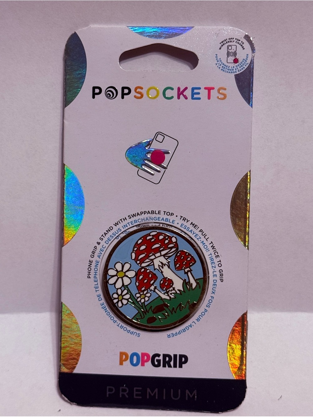 Popsockets Premium PopGrip Fun Guy enamel Swappable Top Grip Mushrooms & Daisys